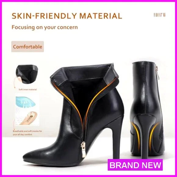 Ankle Boots High Heel Pointed Toe Stiletto Booties Side Zipper Chic Elegant